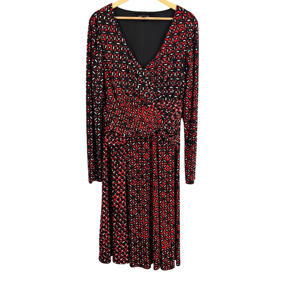 Long Tall‎ Sally Red Black Abstract Print Long Sleeve Dress Women's 12